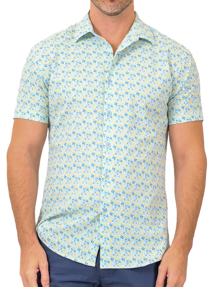 242105 - White Floral Print Button Up Short Sleeve Shirt for wholesale by Bespoke Moda