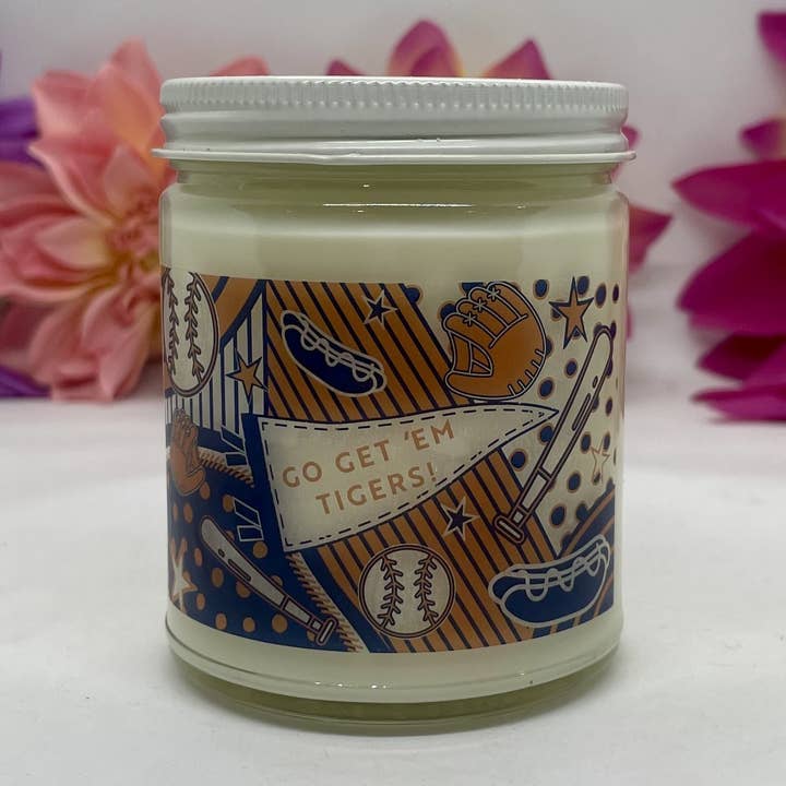 Detroit Tigers-8 oz-Soy Candle-Baseball-Orange-Blue-Hot Dogs for wholesale by Jamcat Candles