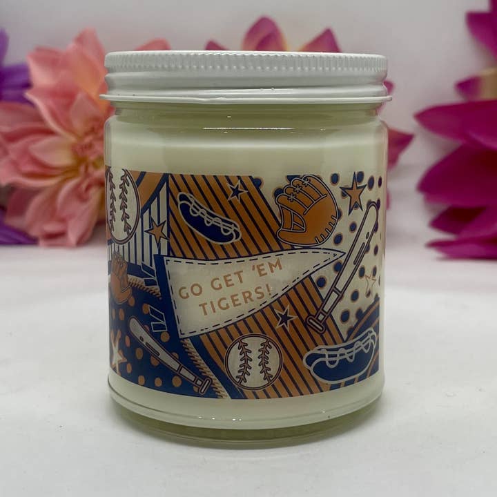 Detroit Tigers-8 oz-Soy Candle-Baseball-Orange-Blue-Hot Dogs for wholesale by Jamcat Candles