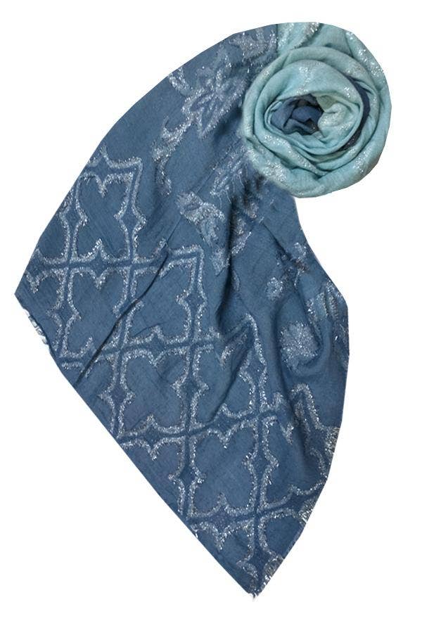 Subtle Luxury - Wholesale Scarf - Women's - Woven Shine Woven Jacquard  Sarong Wrap in Blue1