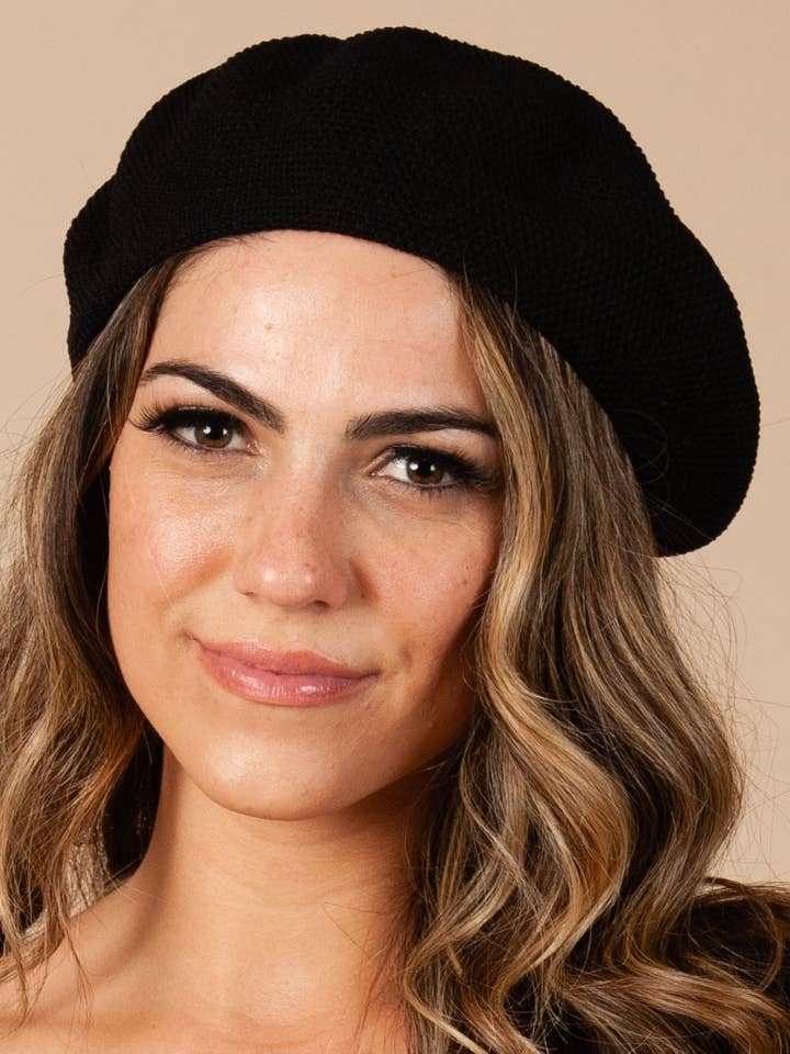 HBL1056-AUBREE BERET-BLACK for wholesale by Lucca Couture