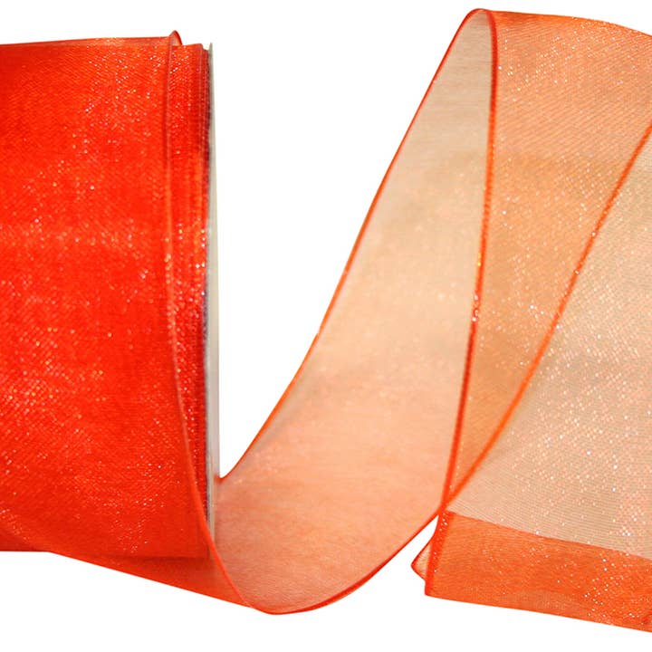 Elegant Woven Sheer Wired Edge, Orange, 1-1/2 In, 25 Yards for wholesale by RELIANT RIBBON