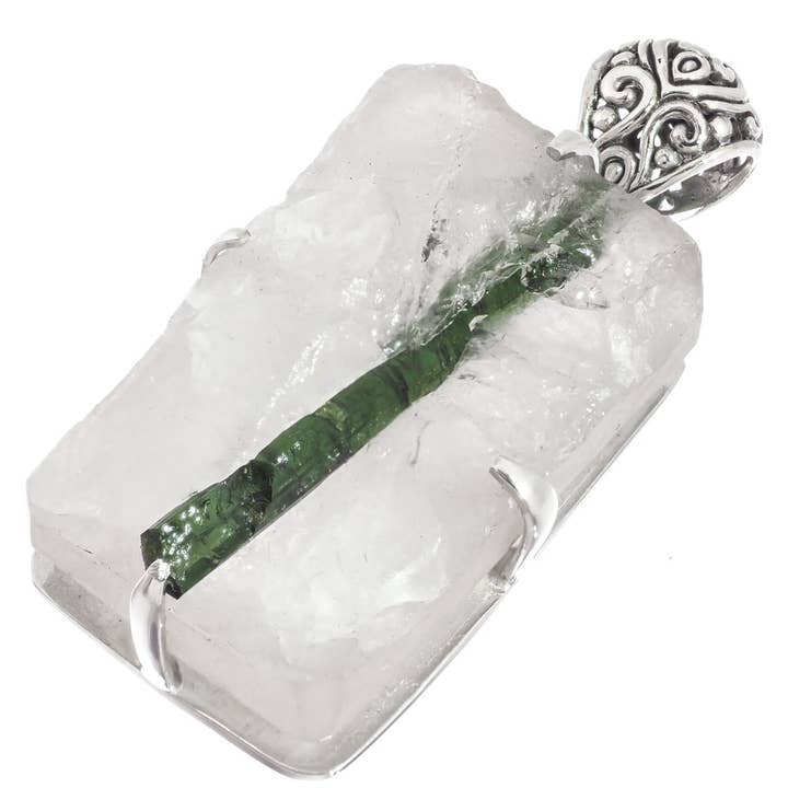 925 silver grön turmalin rutil i vit kvarts sterlingsilverhänge, 2 1/8" för wholesale av FifiRose