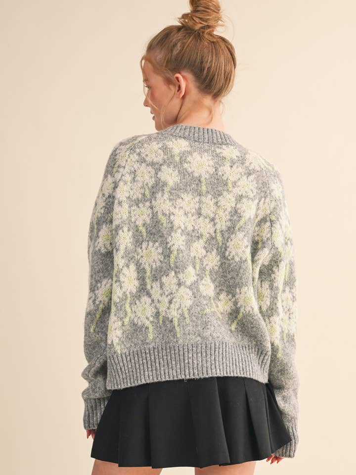 &MERCI - Wholesale Cardigan - Women's - FLORAL KNIT BUTTON DOWN SWEATER CARDIGAN MSW1123819