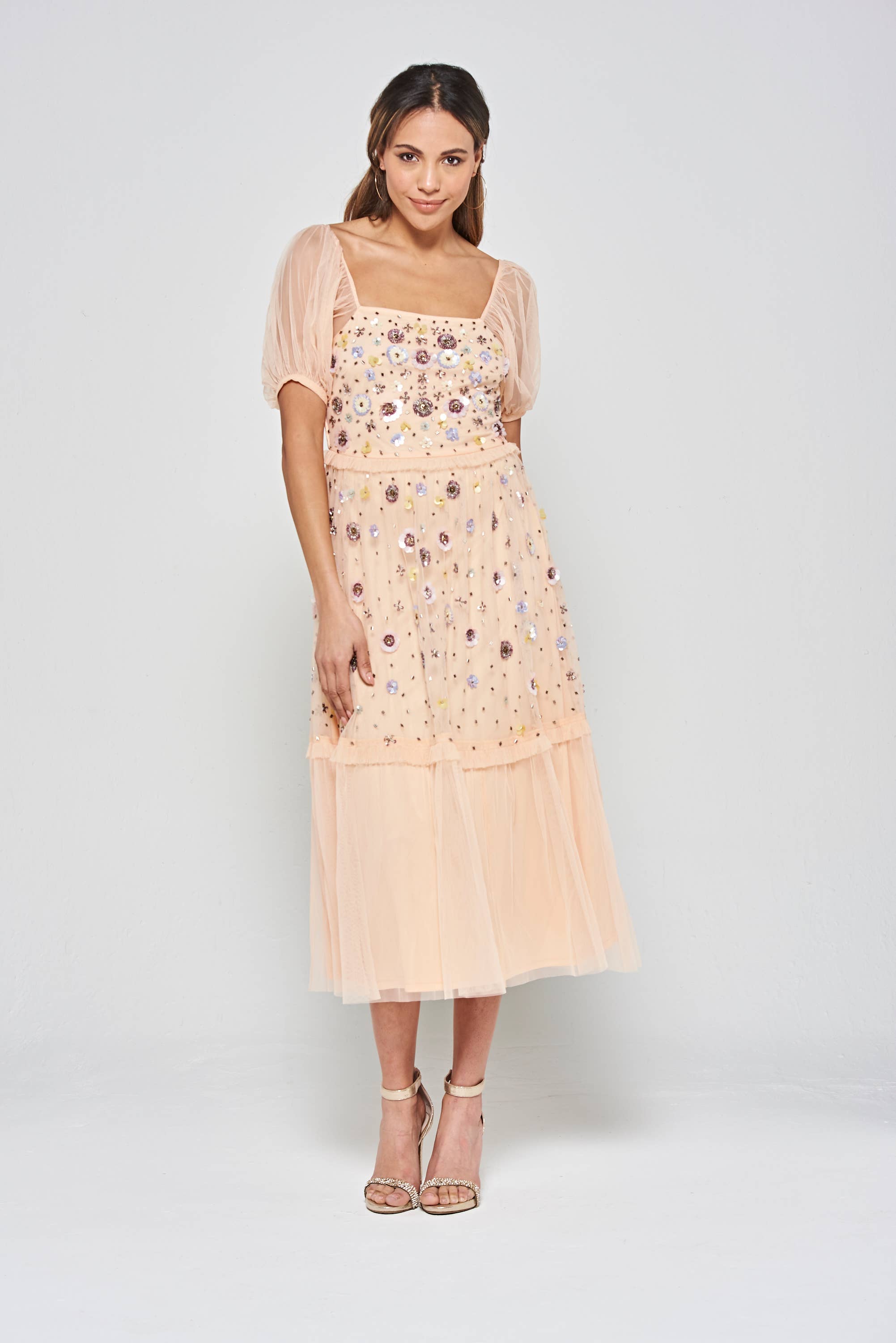 Amande Robe midi à col carré à imprimé floral Jalin en vente sur Faire6