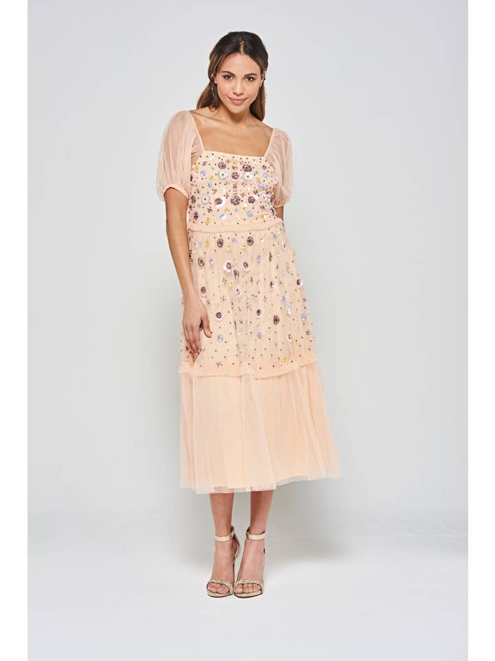 Amande Robe midi à col carré à imprimé floral Jalin en vente sur Faire6