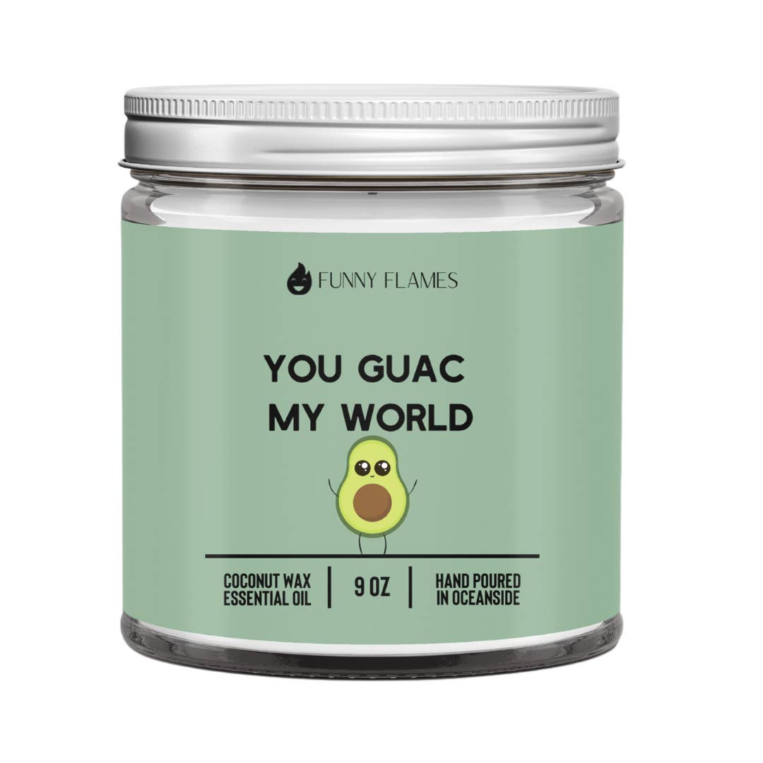 Funny Flames Candle Co - Les Creme - Wholesale Jar/Filled Candle - You Guac My World Candle- 9oz