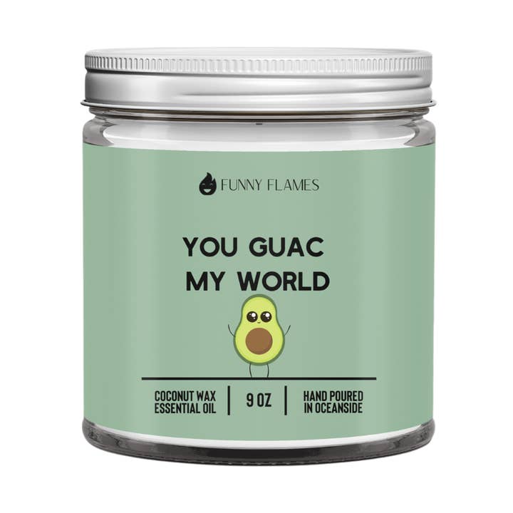 Funny Flames Candle Co - Les Creme - Wholesale Jar/Filled Candle - You Guac My World Candle- 9oz0