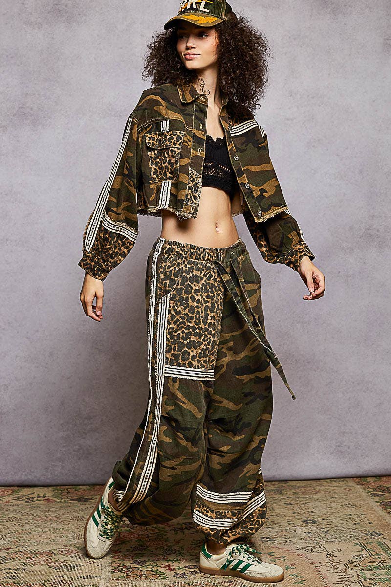 Pol Clothing - Wholesale Pants - Women's - Printed Woven Contrast Band Trim Jogger Pants9