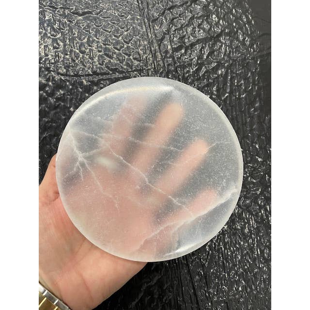 14cm Selenite Round Charging Plate for wholesale by Casablanca Exports