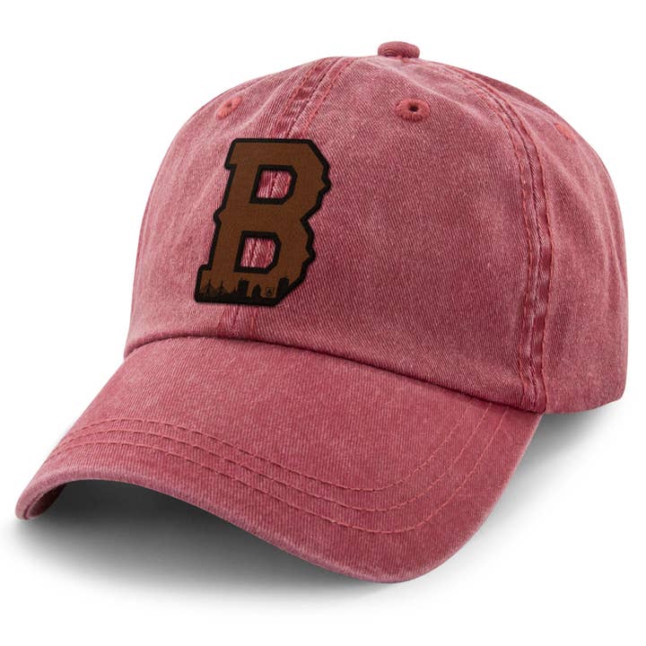 Boston B Skyline Leather Patch Washed Dad Hat for wholesale by Chowdaheadz