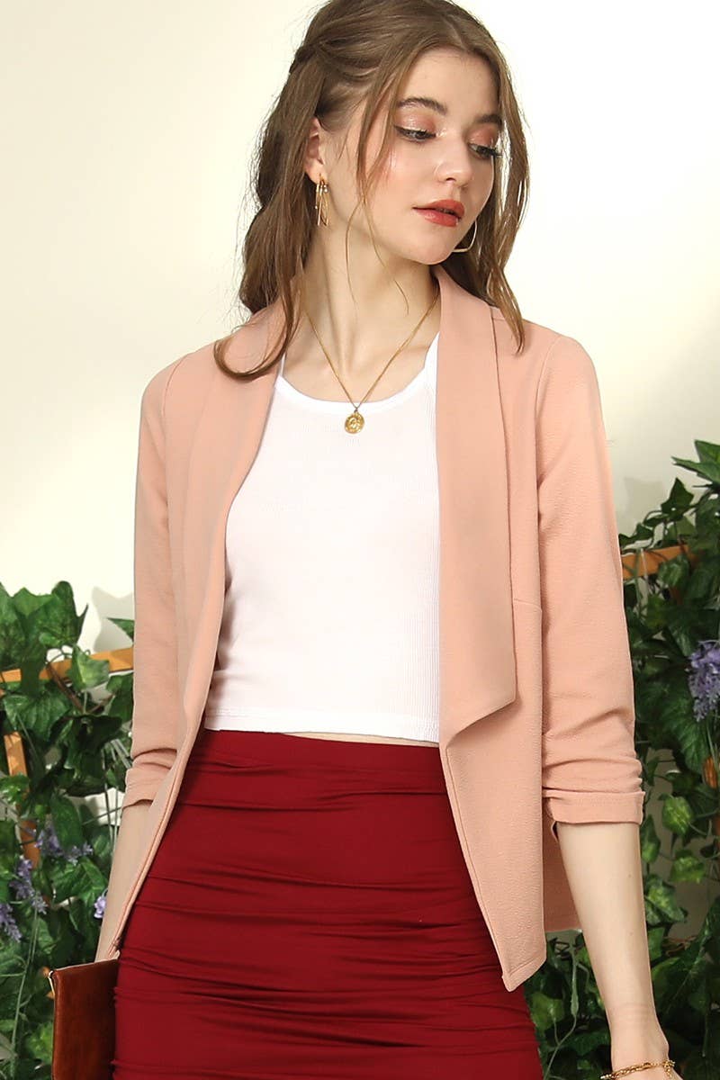 NINEXIS - Vente Blazer – femme - CWOBL041-P_PLUS BLAZER DÉCONTRACTÉ OUVERT À MANCHES FRONCÉES30
