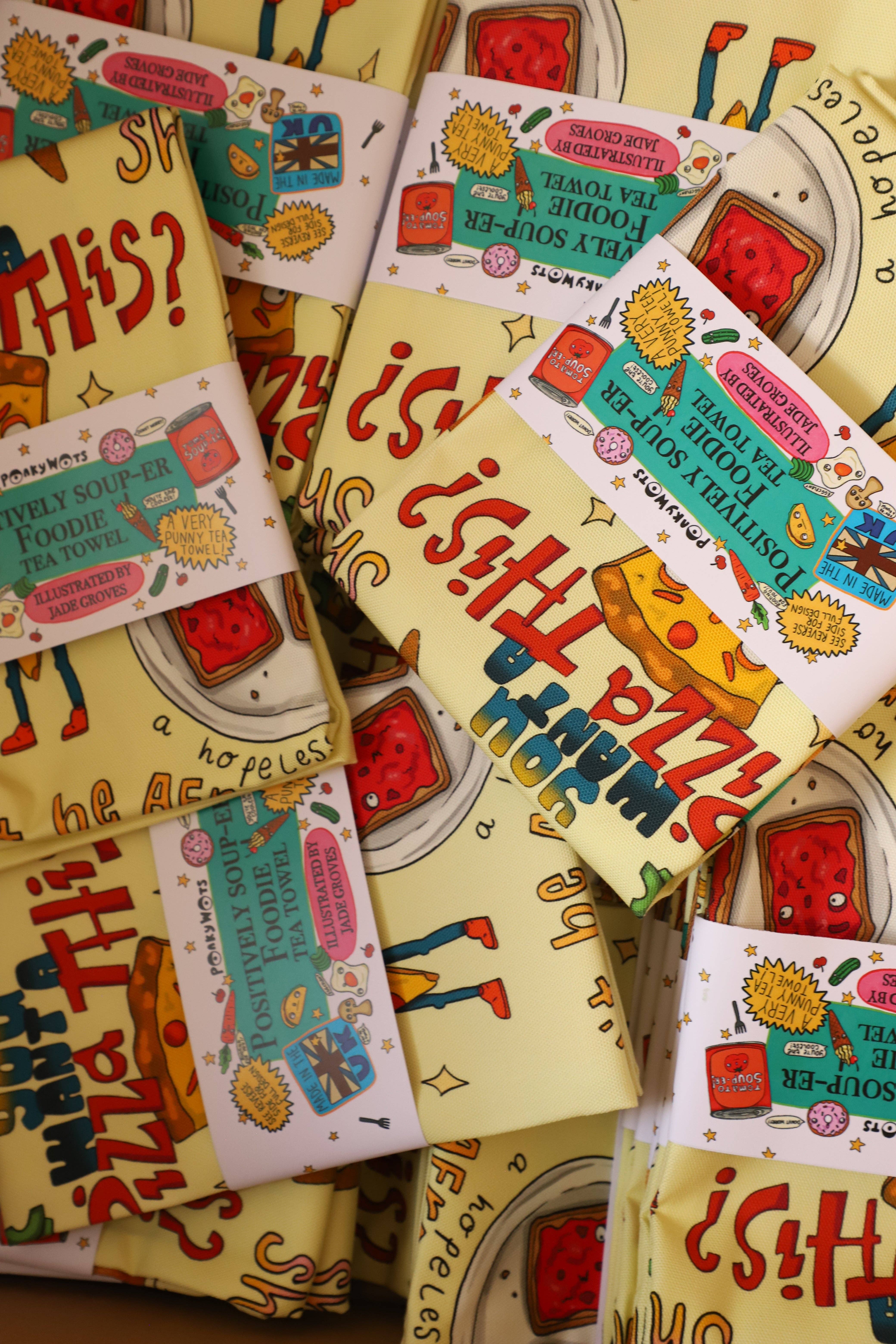 PonkyWots – wholesale Tea towel – PonkyWots Positively Soup-er Foodie Pun Tea Towel4