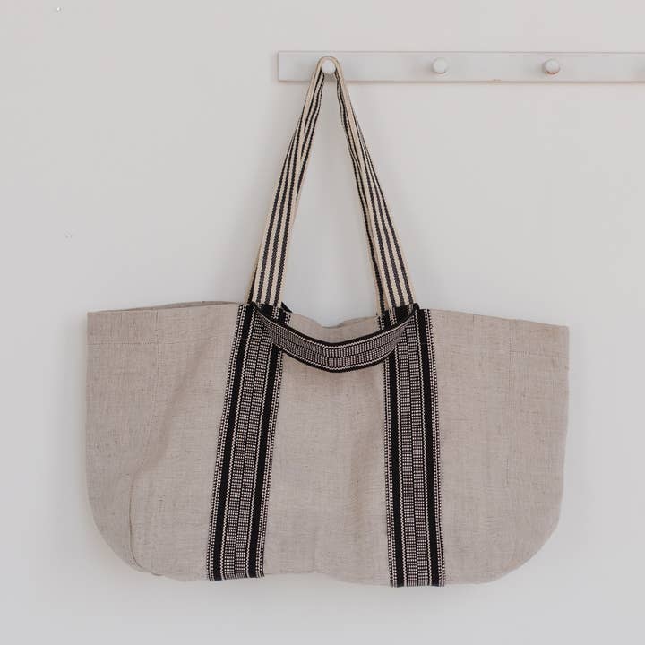 Shoulder Bag, jute / Belleville Tote Dual Handle Black for wholesale by Will & Atlas