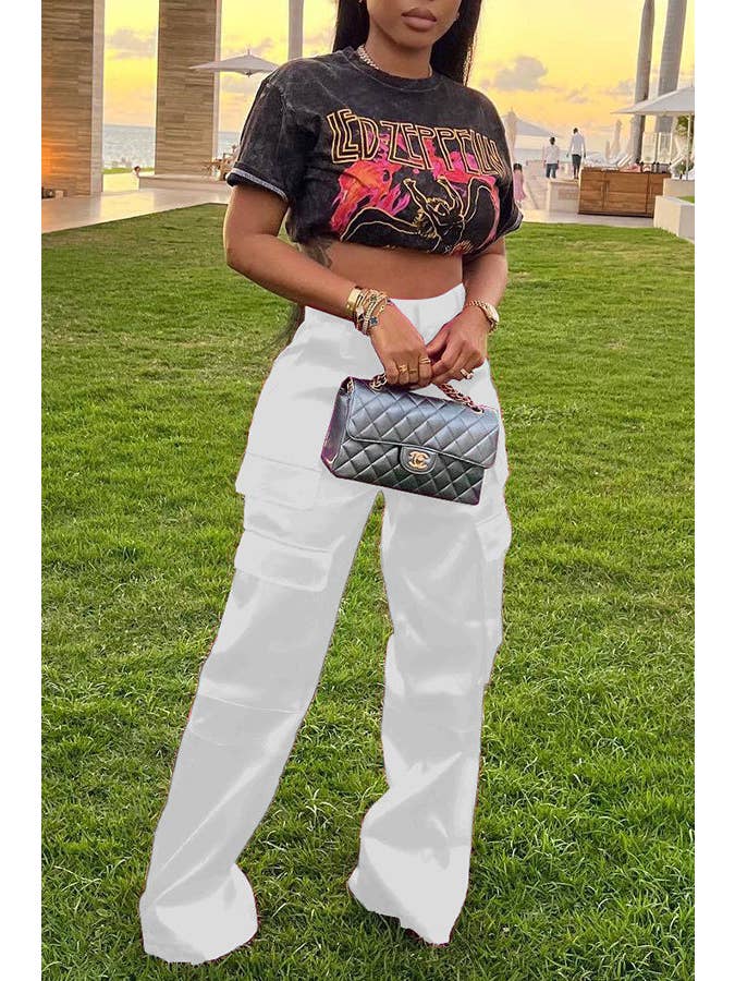 MB Fashion Wholesale - Wholesale Pants - Women's - MB FASHION High-Waisted Satin Cargo Pants Wide-Leg 7088LY7