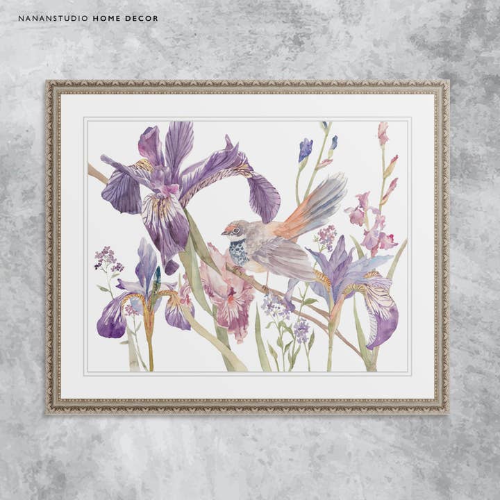 Impression d'art aquarelle sur l'iris et le pinson pour la vente par NananStudio