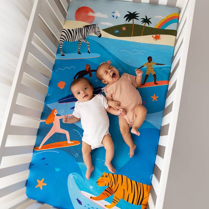 Rookie Humans - Wholesale Cot/Crib Sheets - Cotton Sateen Crib Sheet: Surfing Safari