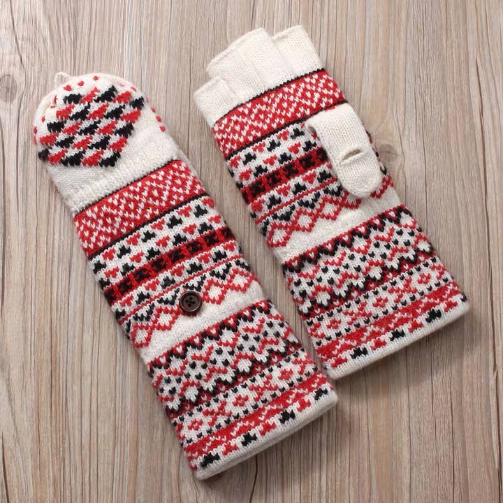 Happy Knits - Wholesale Gloves - Women's - Mid-Length Woolen Gloves - Flip-Cover Gloves for Women