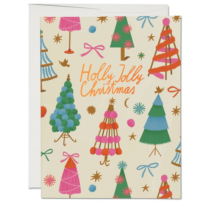 Red Cap Cards - Wholesale Christmas Card - Holly Jolly Trees holiday greeting card