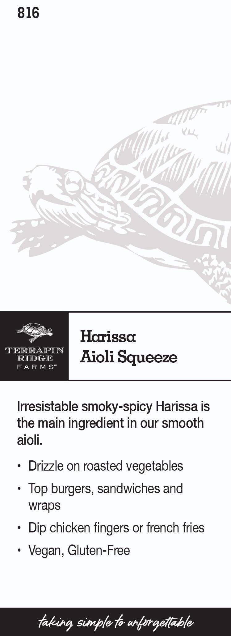 Terrapin Ridge Farms - Wholesale Sauce - Shelf Talker Harissa Aioli Squeeze0