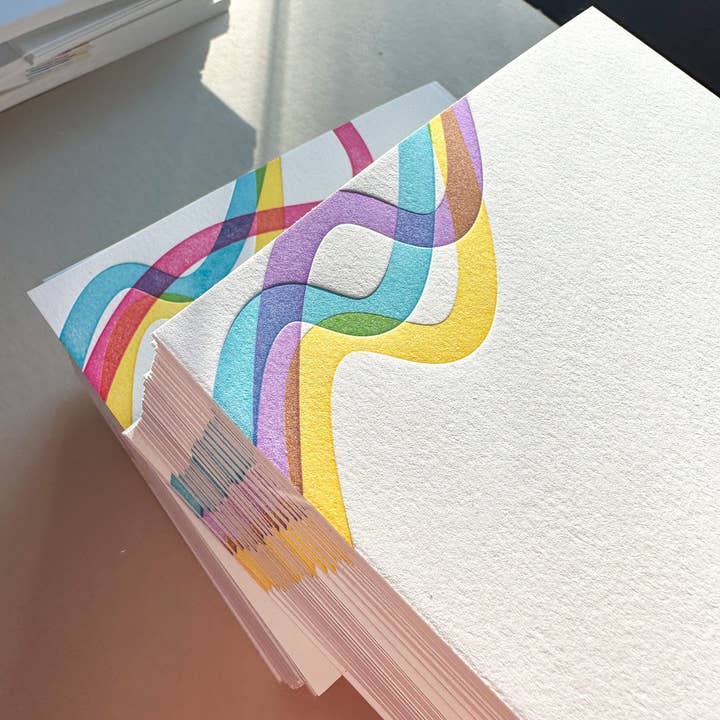 Neon Paper Goods - Wholesale Stationery/Notecard Set - Luxe Letterpress Bright Squiggly Notecards Set of 81