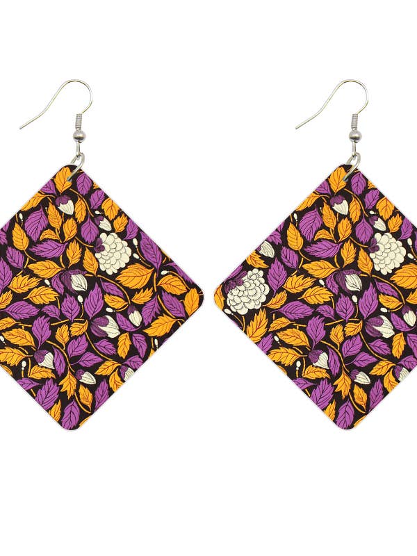 Gula blommor Fyrkantiga afrikanska tryckörhängen för wholesale av AfricanFabs