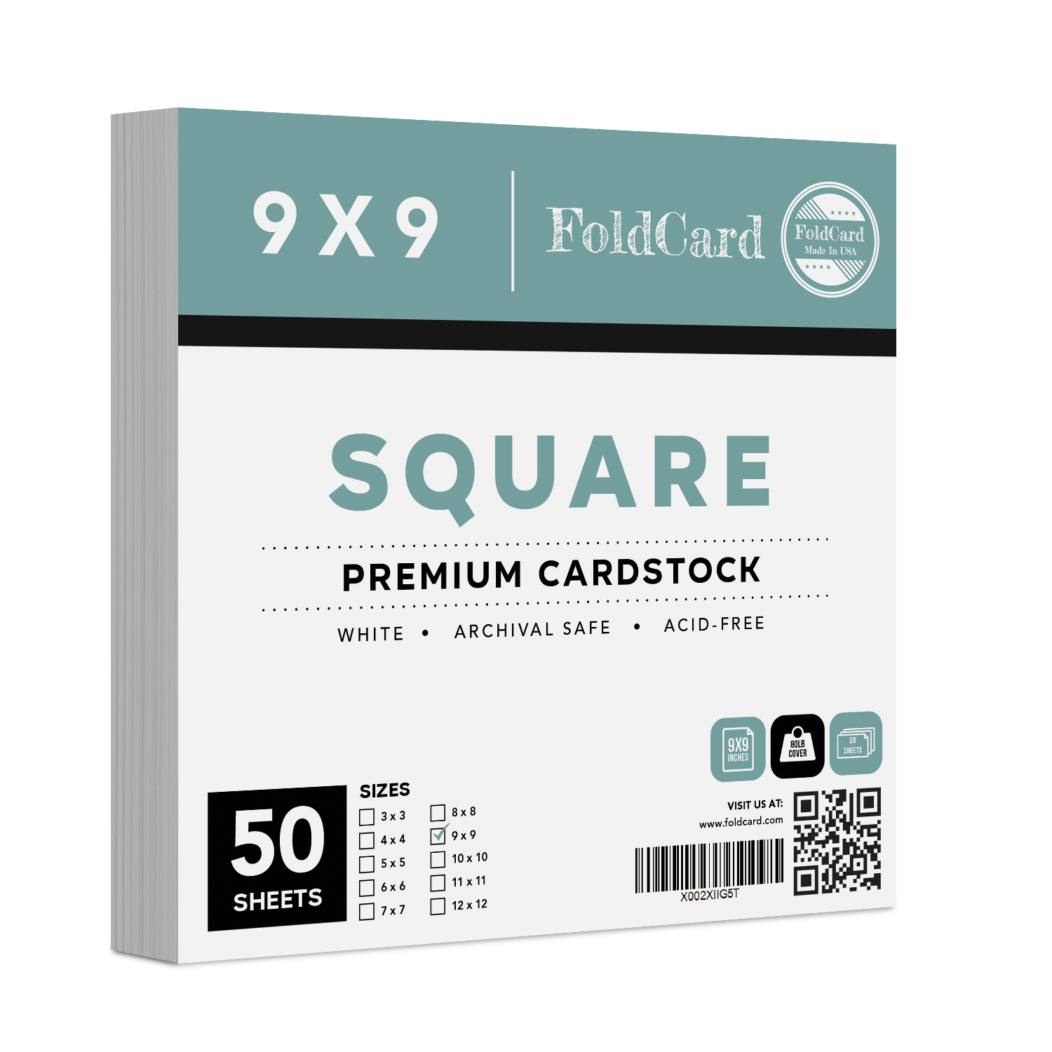 Fine Cardstock - Wholesale Cardstock - High-Quality White Square Cardstock 80 LB Cover, 9” x 9”, 50 Sheets Per Pack.0
