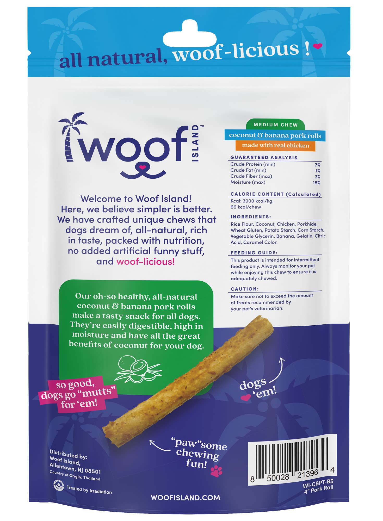 Woof Island – Engroshandel Godbid - Hund – Kokosnødsruller med ægte banan og kylling2