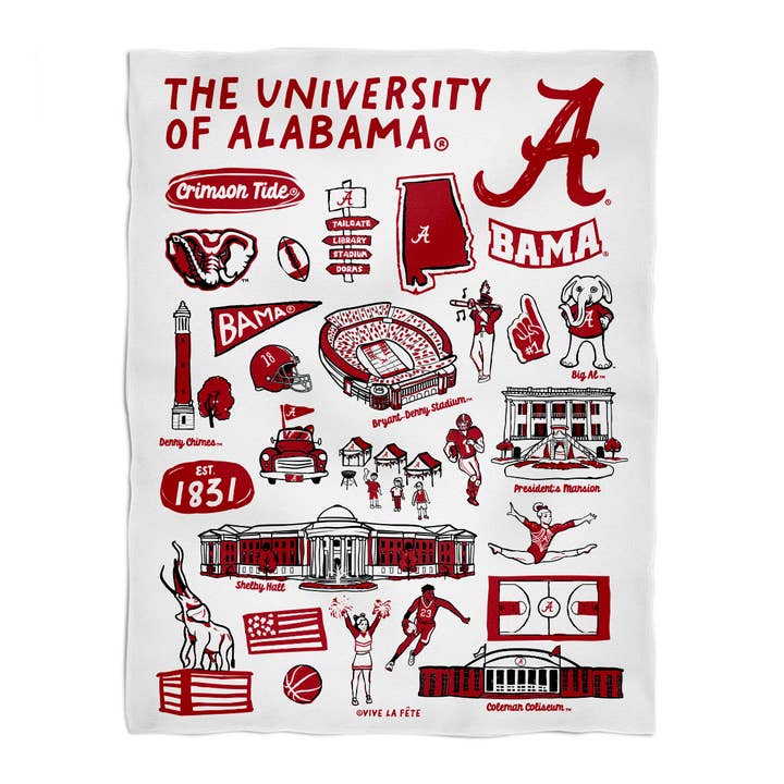 Vive La Fete - Wholesale Throw Blanket - Alabama Crimson Tide Hand Sketched Minky Blanket