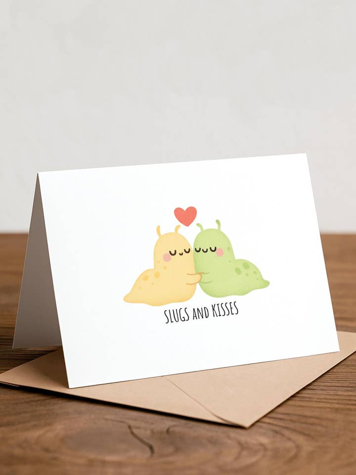 Babosas y Besos: tarjeta de amor de San Valentín para venta al por mayor de Chewy Lemon Studio