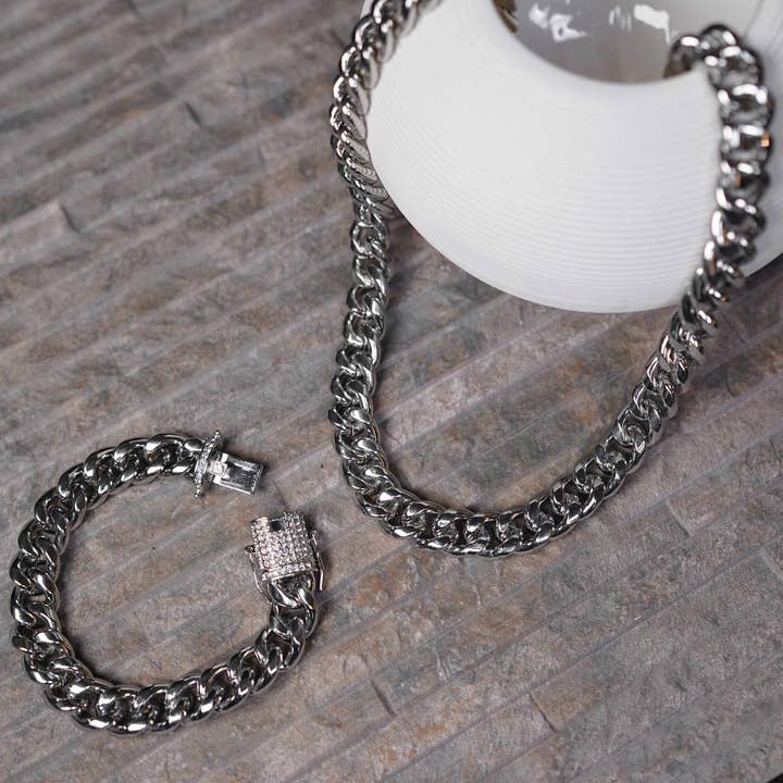 EMESLY - Wholesale Link & Chain Necklace - Miami Cuban Necklace (14mm, Silver)7