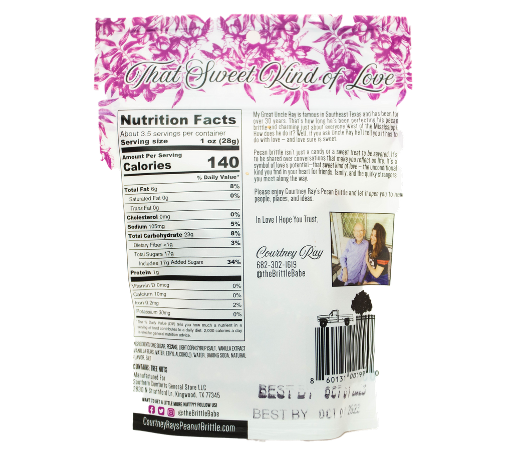 Courtney Ray's Peanut Brittle – wholesale Brittle – Courtney Rays Homemade Pecan Brittle - 3.25oz Snack Size1