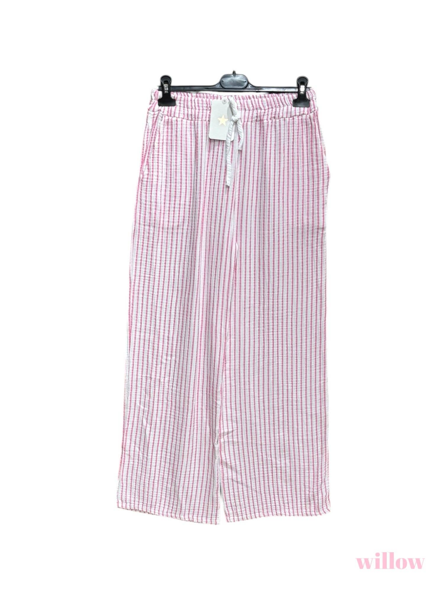 Moonsun – wholesale Byxor - Dam – Randiga byxor i bomullsgauze1