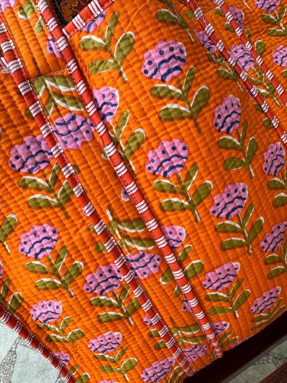 Bhawana Handicrafts - Wholesale Tote Bag - Women's - Orange Cotton Bag Floral Printed Bag Quilted Bag Women Bags 3