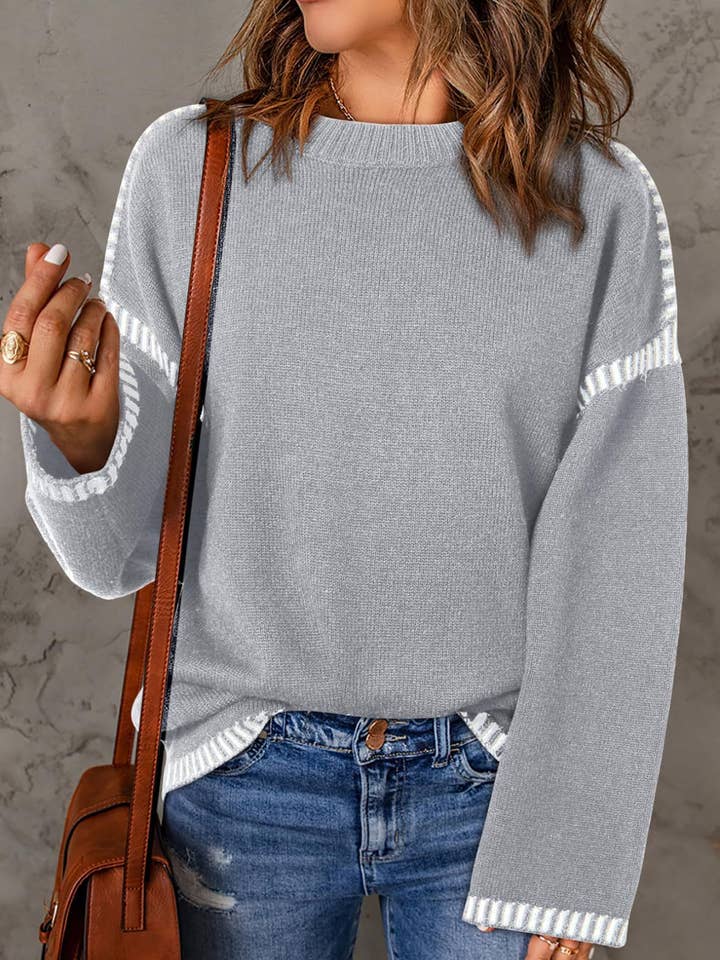 Rosa Clothing - Wholesale Knit Sweater - Women's - Contrasting Cable Knit Pullover Sweater5