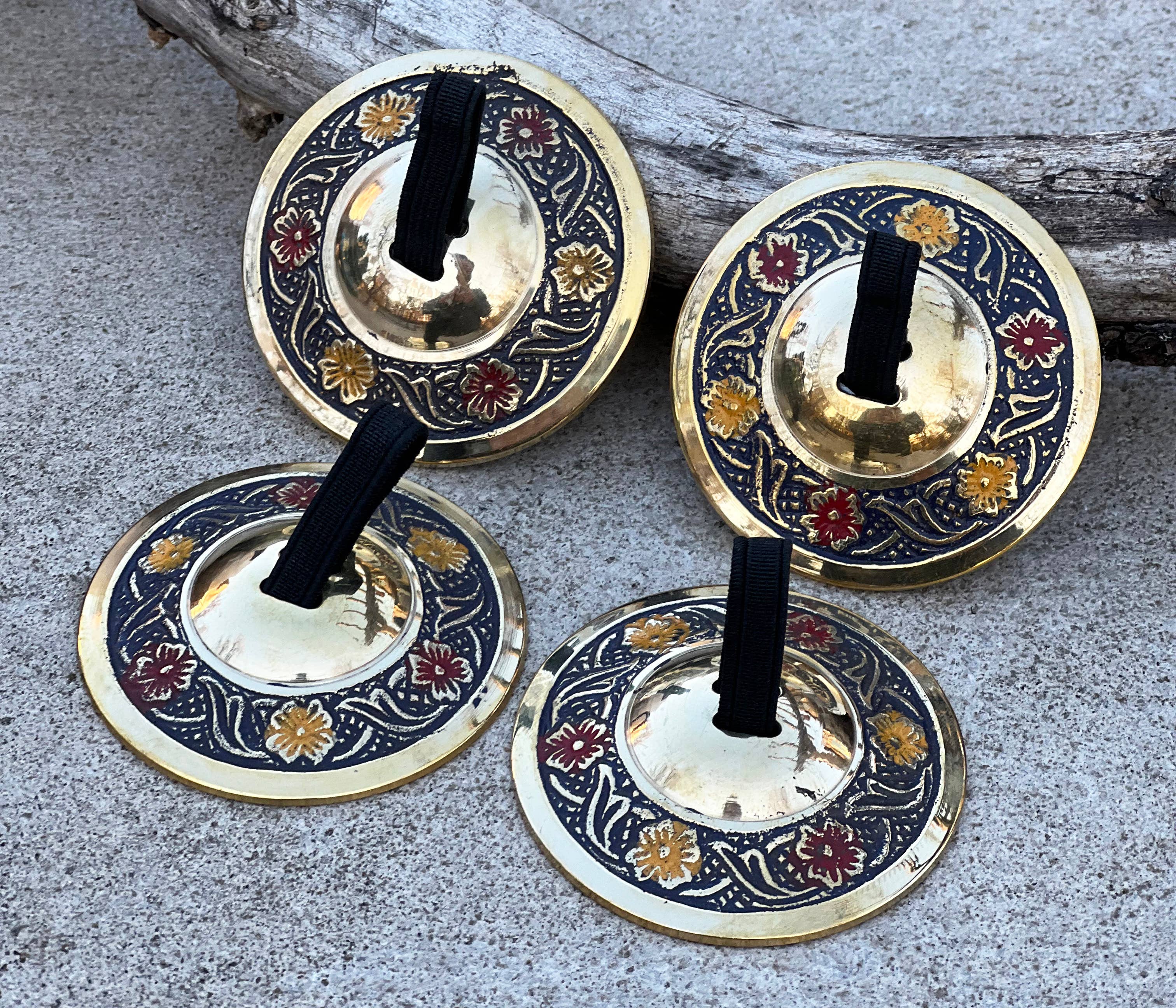 Lungta Imports – wholesale Musical instrument – 2 Pairs Brass Floral Finger Cymbals Zills for Belly Dance17