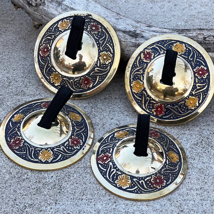 Lungta Imports – wholesale Musical instrument – 2 Pairs Brass Floral Finger Cymbals Zills for Belly Dance17