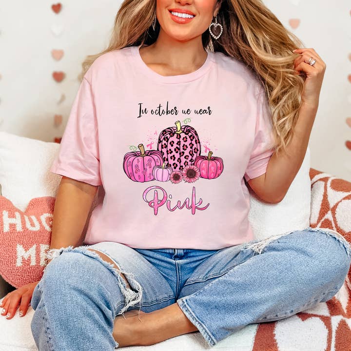 In October We Wear Pink Shirt, Breast Cancer Shirt, Survivor for wholesale by Tee Story