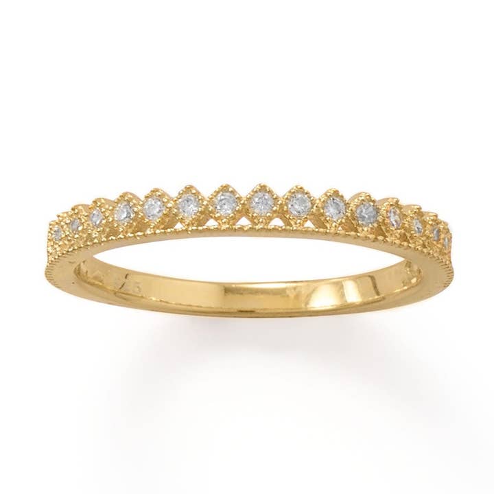 14 Karat Gold Plated CZ Thin Crown Design Ring for wholesale by Silver Stars Collection