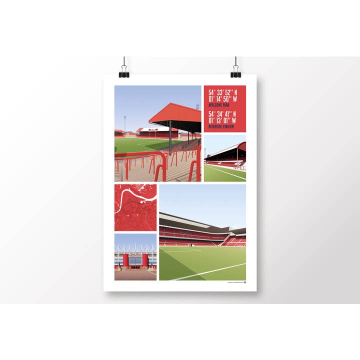 Middlesbrough Views Of Ayresome Park & Riverside Poster for wholesale by Matthew J I Wood Design & Illustration