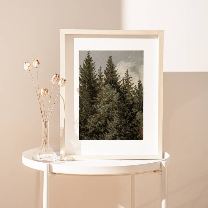 Sugar & Canvas - Wholesale Art Print - Vintage Fir Trees Landscape Art Print VP2057