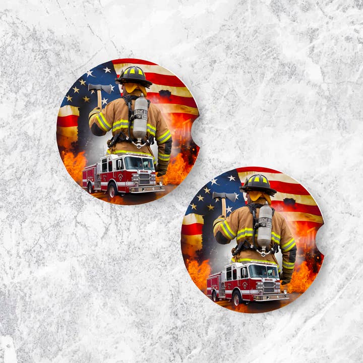 Firefighter Hero Car Coaster Set – Neoprene | Made in the US for wholesale by Uniquely Designed By Rebecca