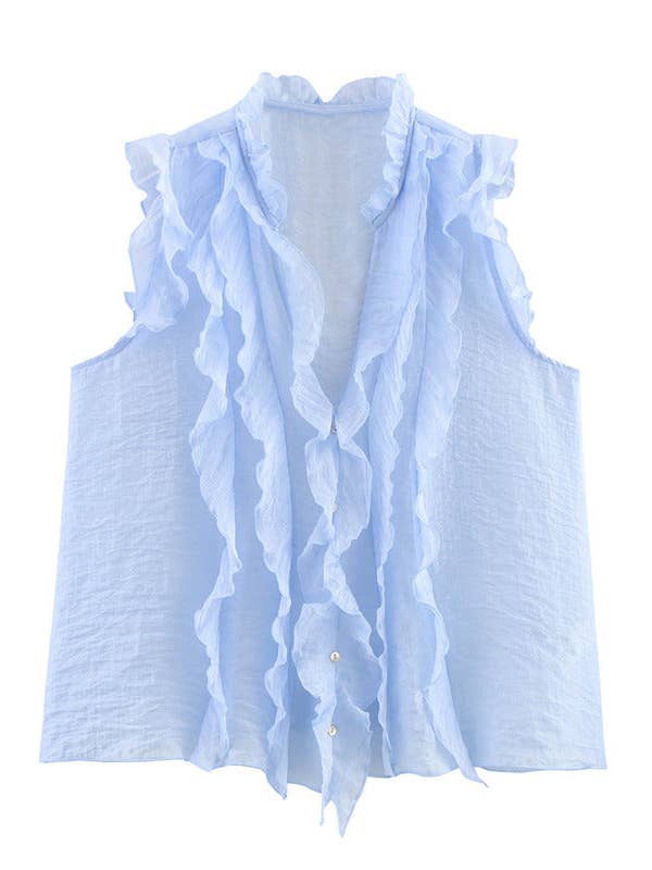 Fashion Solid Color Sleeveless Ruffl Layer Blouse DP25C421 for wholesale by Dipped Shop