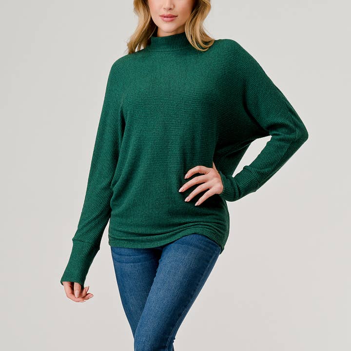 Heimious – Engroshandel Strikket top - Dame – Lang Dolman-ærmet ribstrikket top med mock-hals, T26143