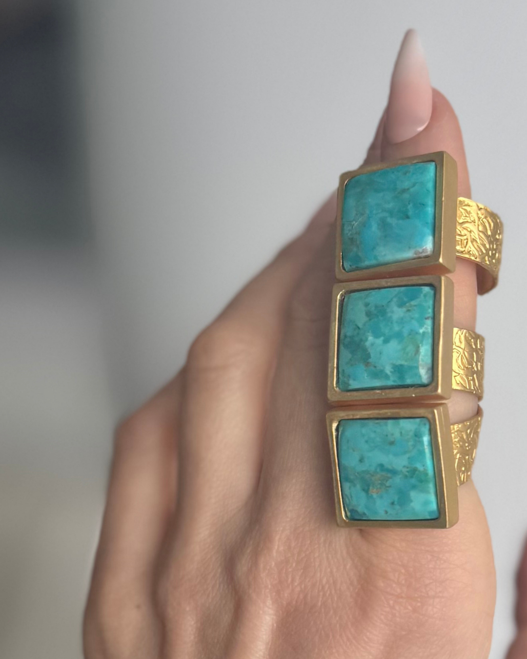 WILYMI Jewelry Co – Anel de cocktail/declaração por atacado – Anel Quadrado de 16mm em Turquesa | Banhado a Ouro 24K6