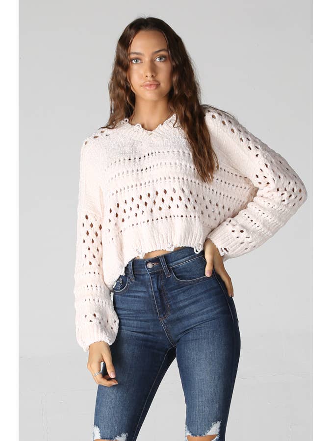 ANGIE - Wholesale Knit Sweater - Women's - XHC73-ASIS CHENILLE HOLEY PULLOVER SWEATER8