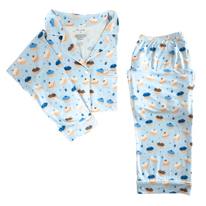 Women's Long Sleeve Pajama Set in Hanukkah Glaze for wholesale by Dear Perli