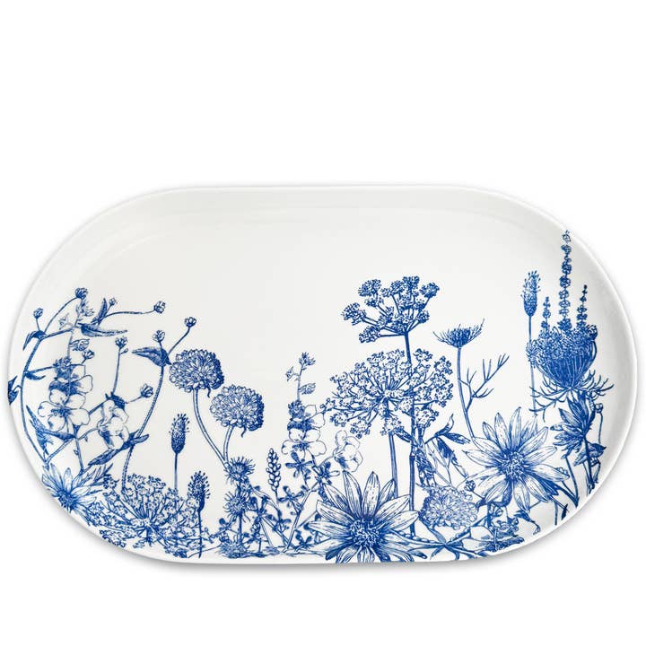 Summer Blues Large Coupe Oval Platter for wholesale by Caskata