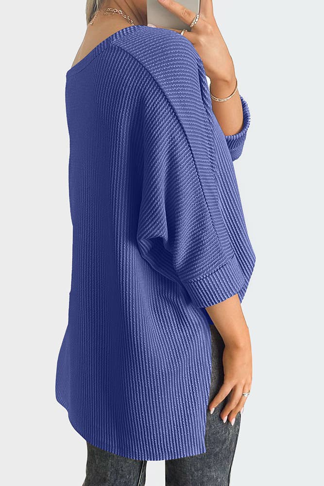 UNISHE - Vente Haut en maille – femme - Top texturé uni à manches chauve-souris à col en V ASJP09415