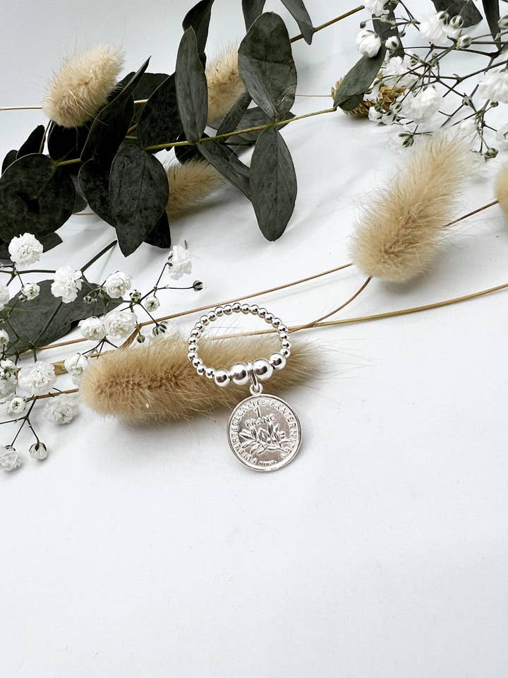 Eva parelring 2,5 mm met muntbedel van 1 franc (15 mm) voor wholesale door MB création bijoux